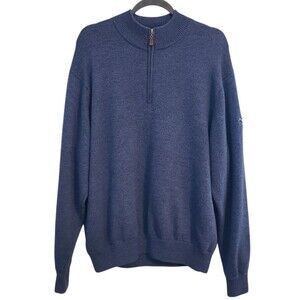 Peter Millar Sweater Men L Blue 1/4 Zip Pullover 100% Merino Lined Wool Golf Dad
